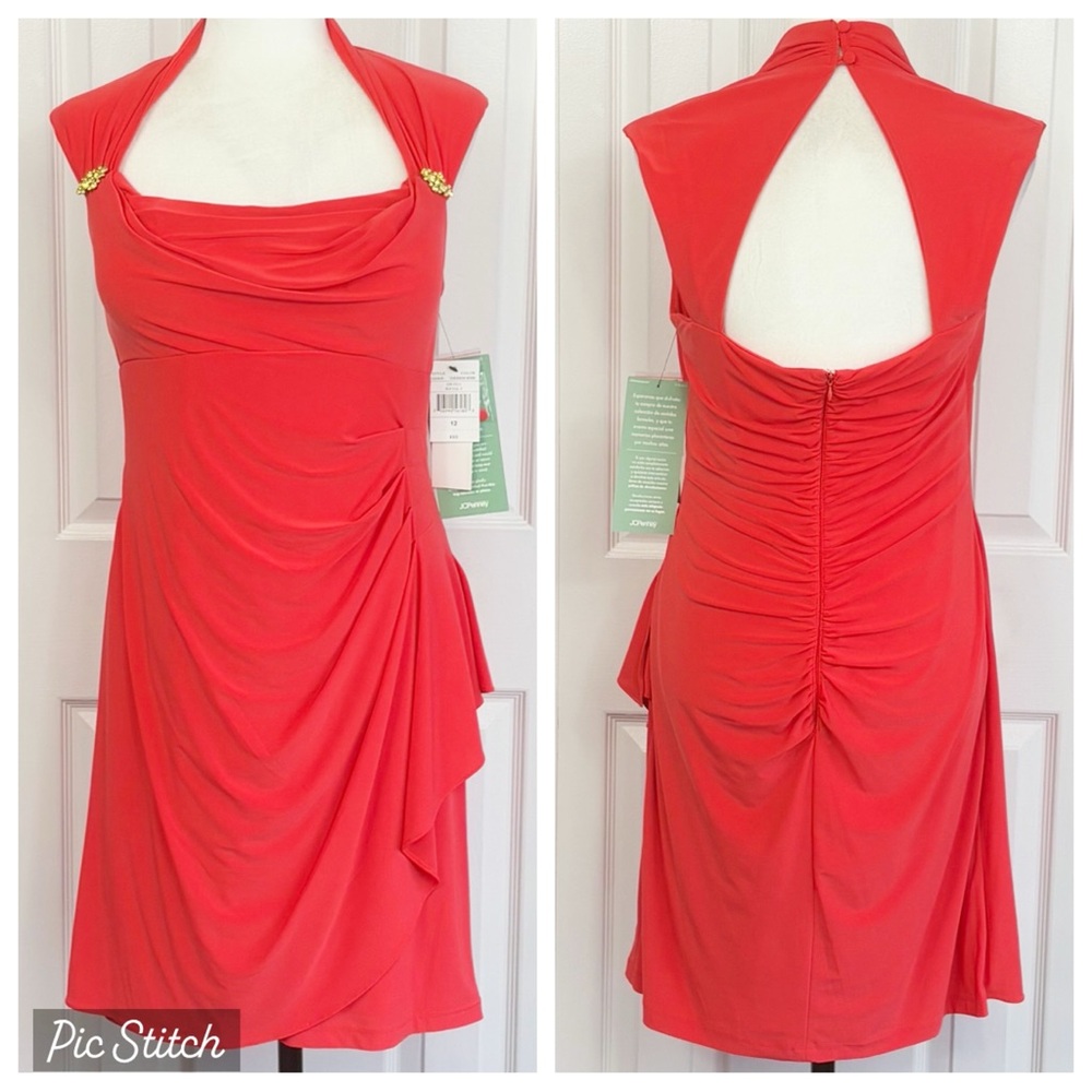 NWT Scarlett Formal Tangerine Orange Ruched Sheath Party Dress 12